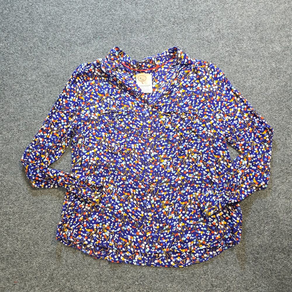9 of 52 Conversations Top Women Size 4 Blue Floral Tulip Button Up Anthropologie